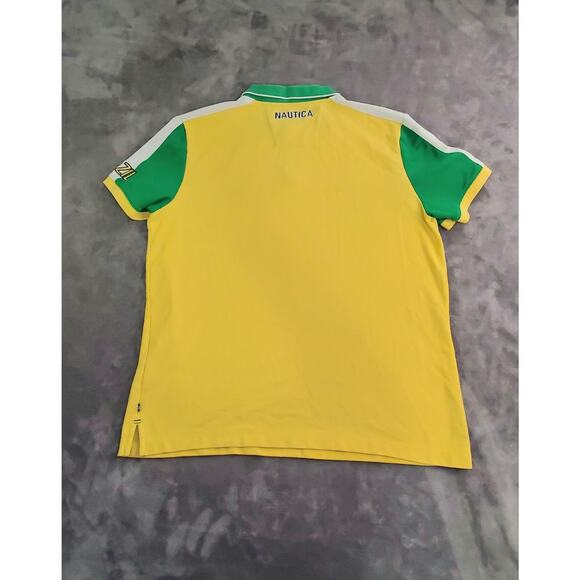NAUTICA POLO SIZE XXL SHIRT BRAZIL LOGOS MEN'S YELLOW GREEN SHORT SLEEVE C19-65 - Picture 9 of 10